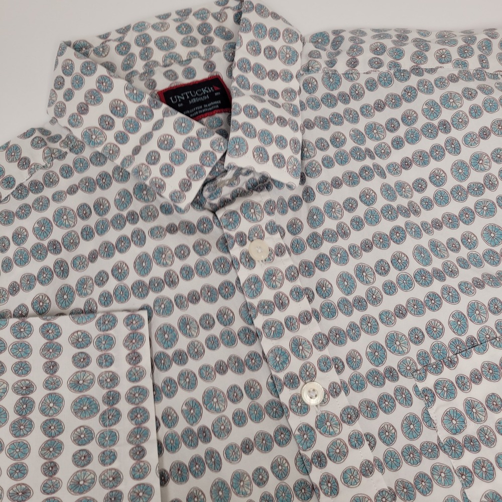 UNTUCKit Calona Shirt Mens Medium White Blue Citrus Print Regular Fit Excellent